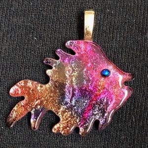 Dichroic Fused Glass Fish Pendant Necklace BEAUTY!